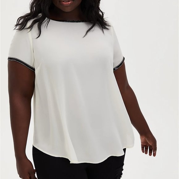 torrid Tops - Torrid 2 Abbey Ivory Georgette Embellished Blouse